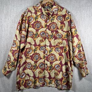 Vintage ROBERT STOCK Mens 100% SILK Button-Up Shirt Large Floral Long Sleeve 90s